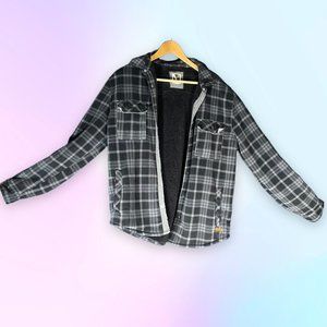 Voyager Grey Plaid Shirt Button Down Sherpa Lined Men's Size Medium